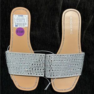 Andiamo Silver Crystal Slide Mules - Women's
